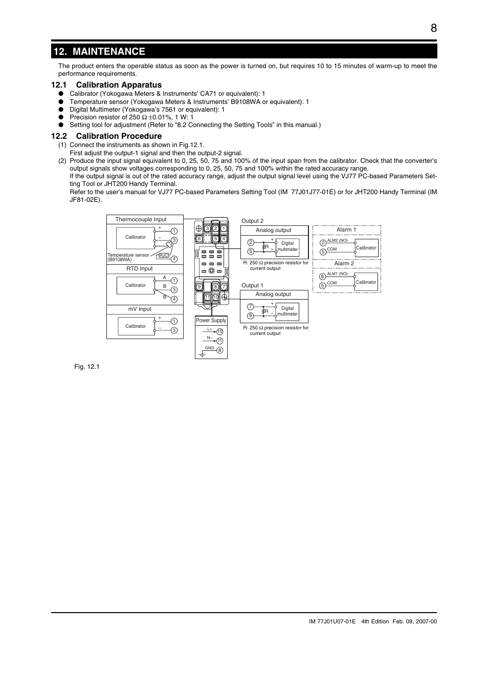 Maintenance, 1 calibration apparatus, 2 calibration procedure | Yokogawa JUXTA VJU7 User Manual | Page 8 / 8
