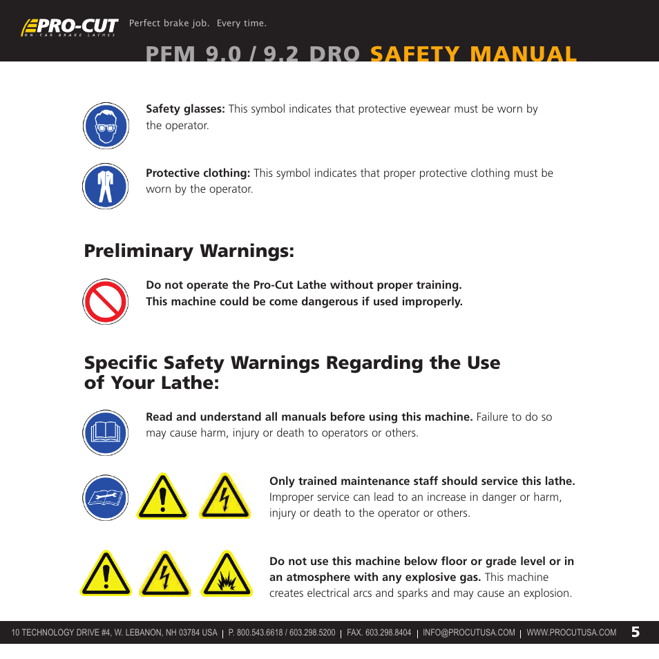 Pfm 9.0 / 9.2 dro safety manual, Preliminary warnings | Pro-Cut PFM 9.2 User Manual | Page 5 / 14