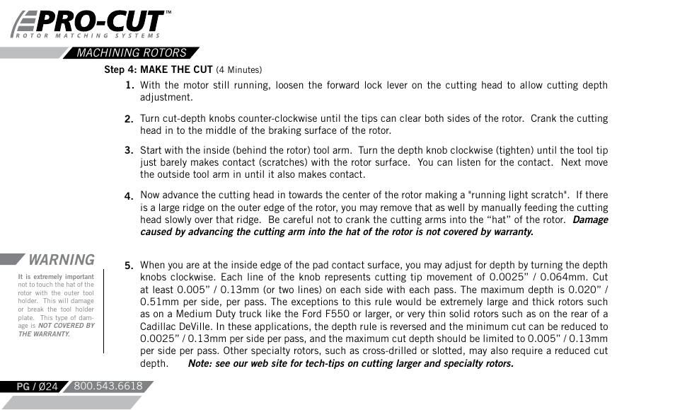 Warning | Pro-Cut PFM 9.0 User Manual | Page 24 / 52