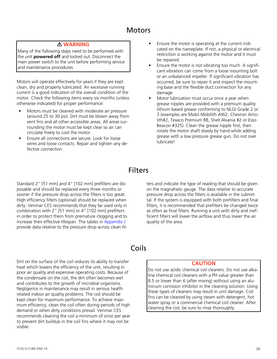Motors, Filters, Coils | Mammoth V-Cube User Manual | Page 26 / 52