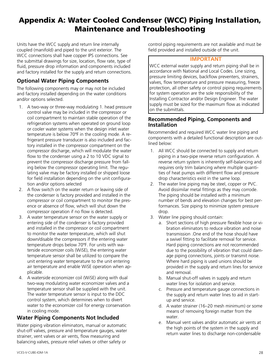 Appendix a, See the piping schematics, For wcc piping installation | Mammoth V-Cube User Manual | Page 28 / 52