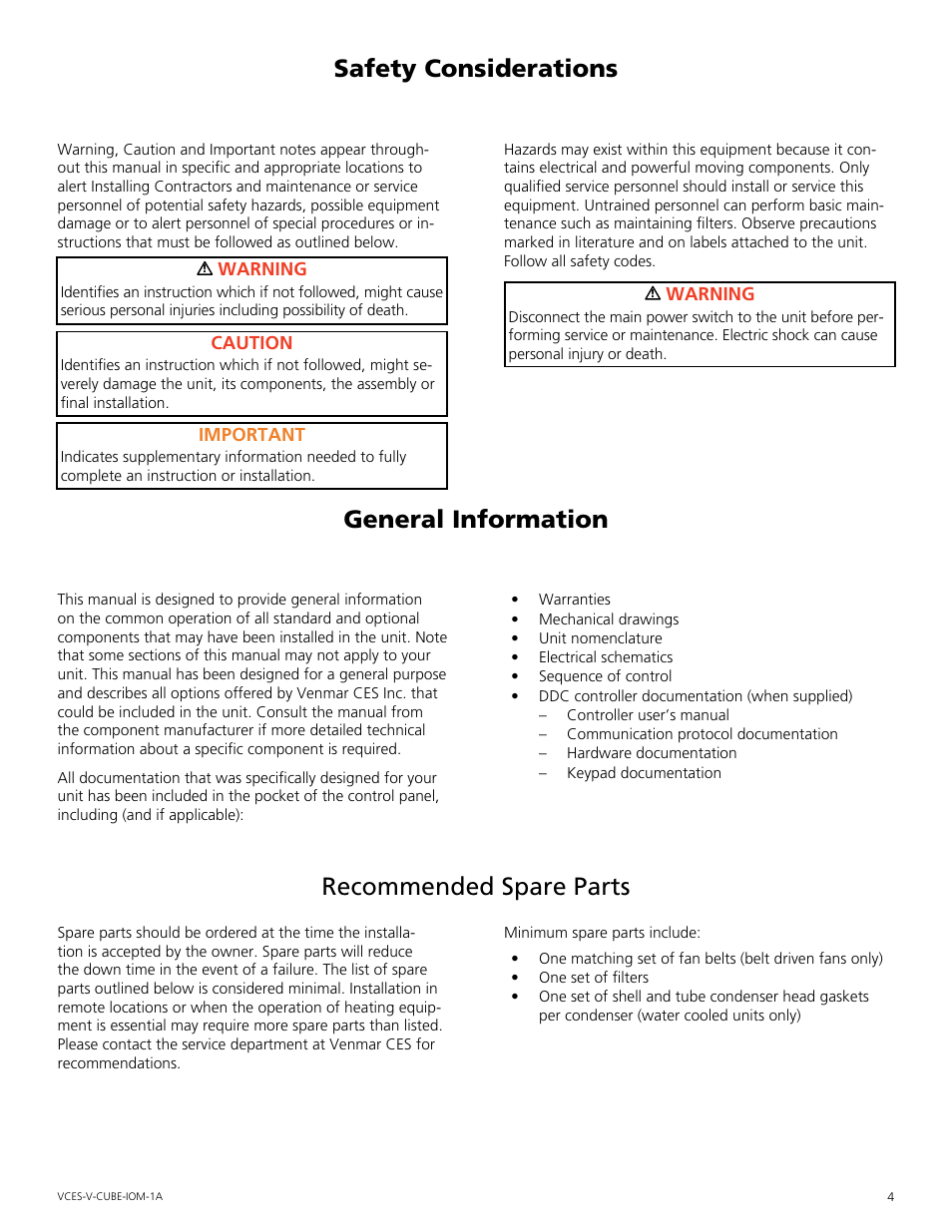 Safety considerations, General information, Recommended spare parts | Safety.considerations, General.information, Recommended.spare.parts | Mammoth V-Cube User Manual | Page 4 / 52