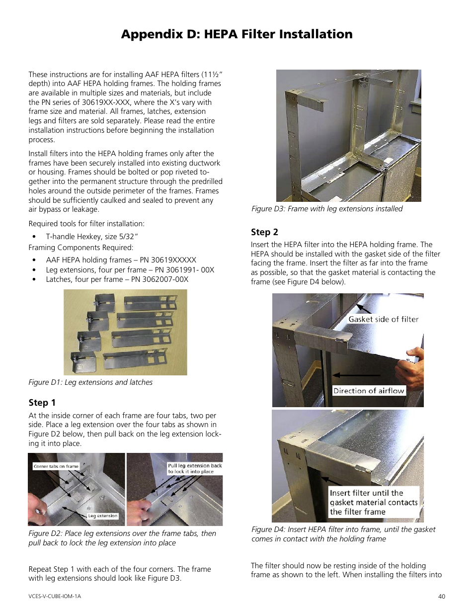 Appendix d: hepa filter installation, Appendix.d:.hepa.filter.installation, Appendix d | For optional | Mammoth V-Cube User Manual | Page 40 / 52