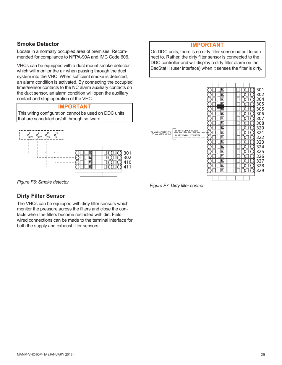 Smoke detector, Dirty filter sensor, Important | Mammoth 800 to 5500 CFM: Dedicated Outdoor Air System with Enthalpy Wheels (VHC) User Manual | Page 29 / 48
