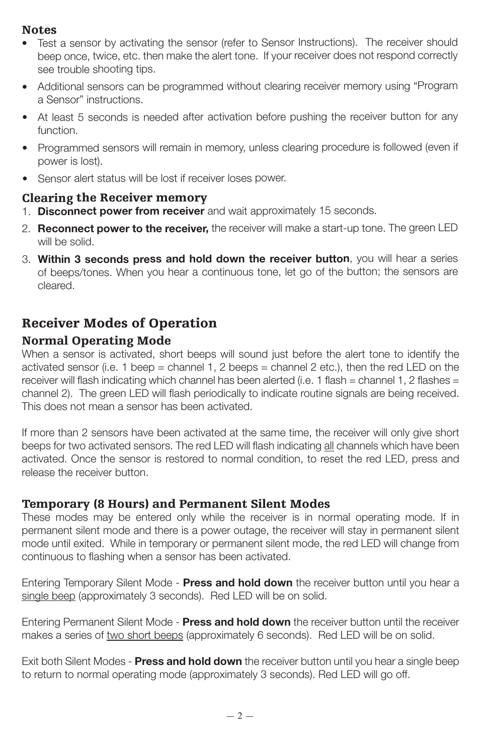Receiver modes of operation | STI 34409 User Manual | Page 2 / 4