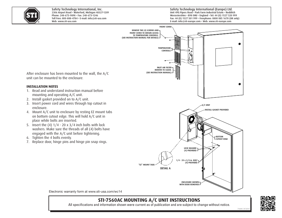 Sti-7560ac mounting a/c unit instructions | STI 18729 User Manual | Page 2 / 2