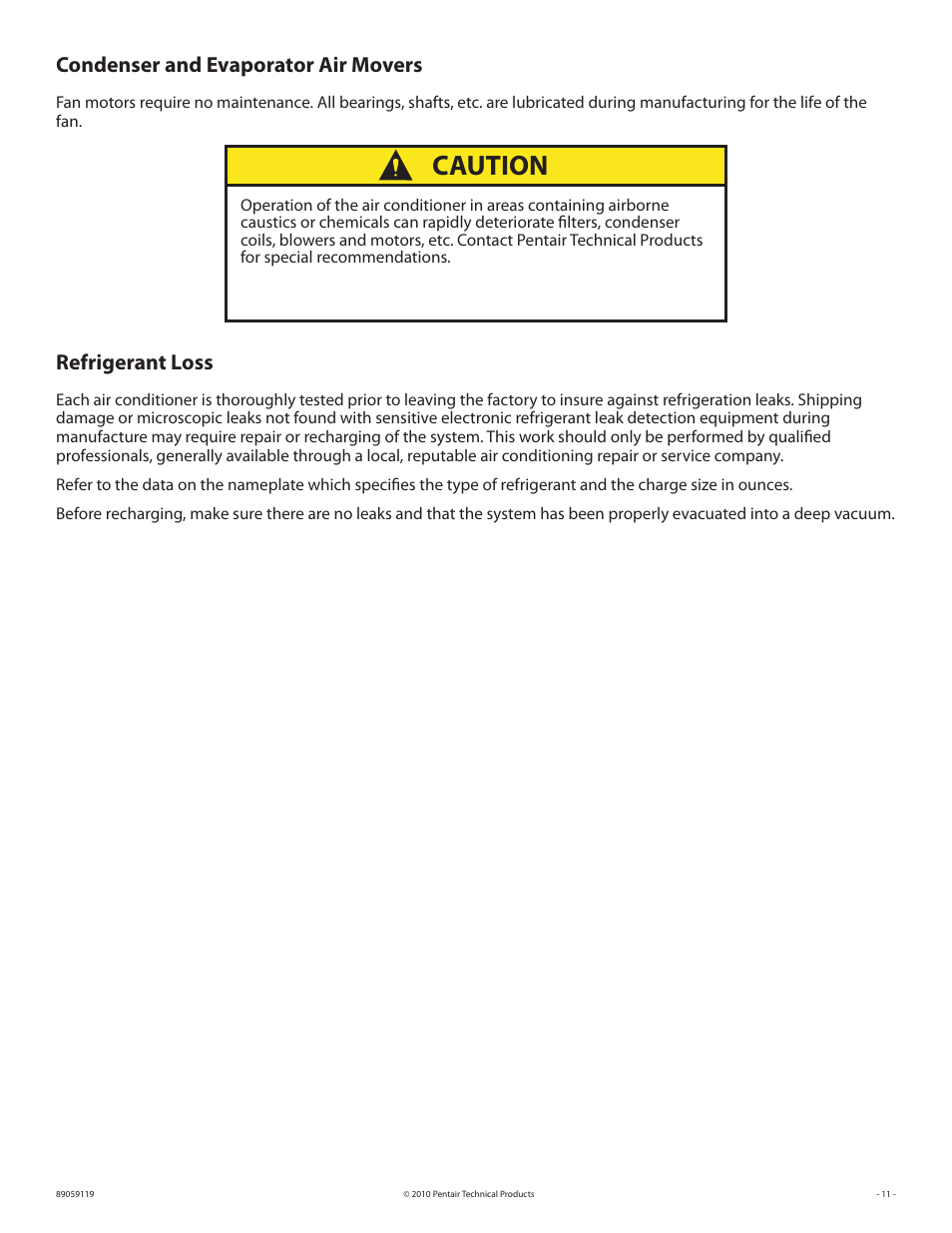 Condenser and evaporator air movers, Refrigerant loss, Caution | STI 18729 User Manual | Page 11 / 16