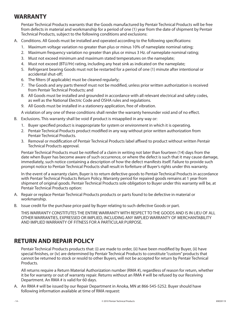 Warranty, Return and repair policy | STI 18729 User Manual | Page 14 / 16