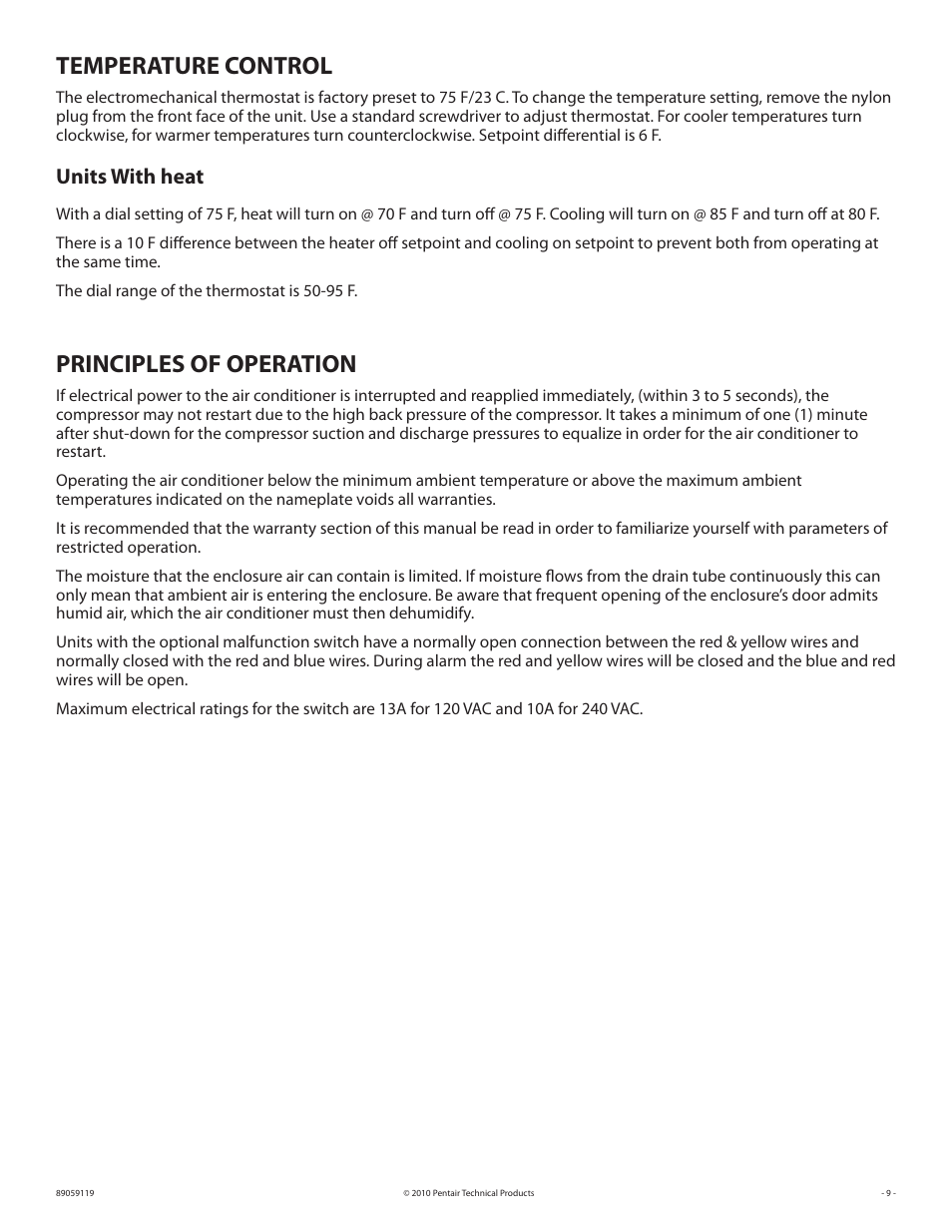 Temperature control, Units with heat, Principles of operation | STI 18729 User Manual | Page 9 / 16