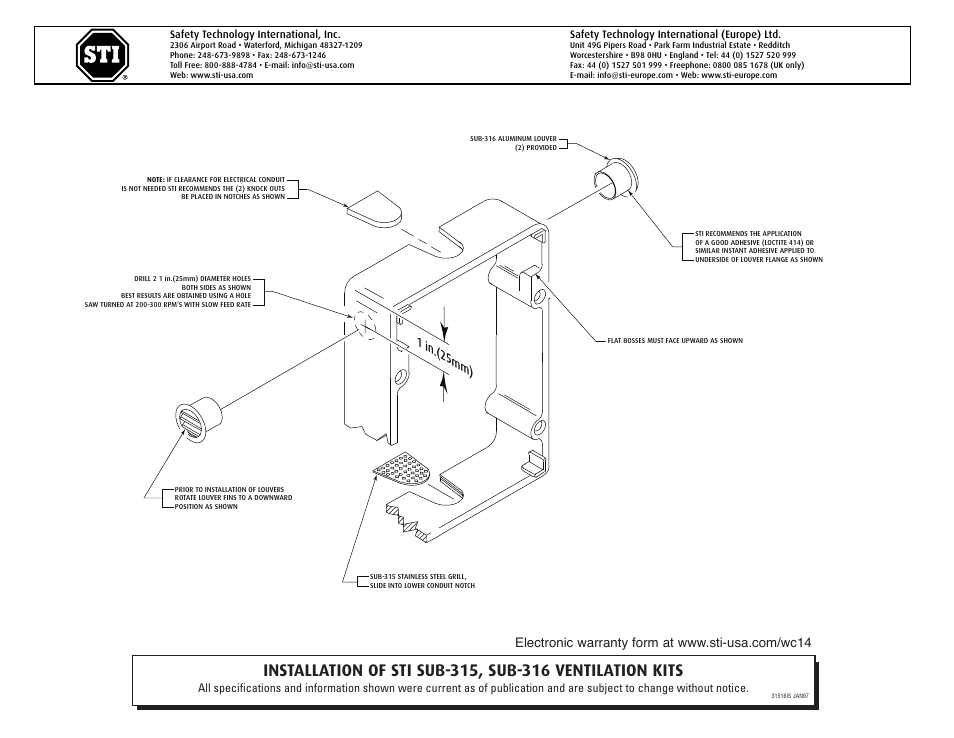 STI SUB-316 User Manual | 1 page