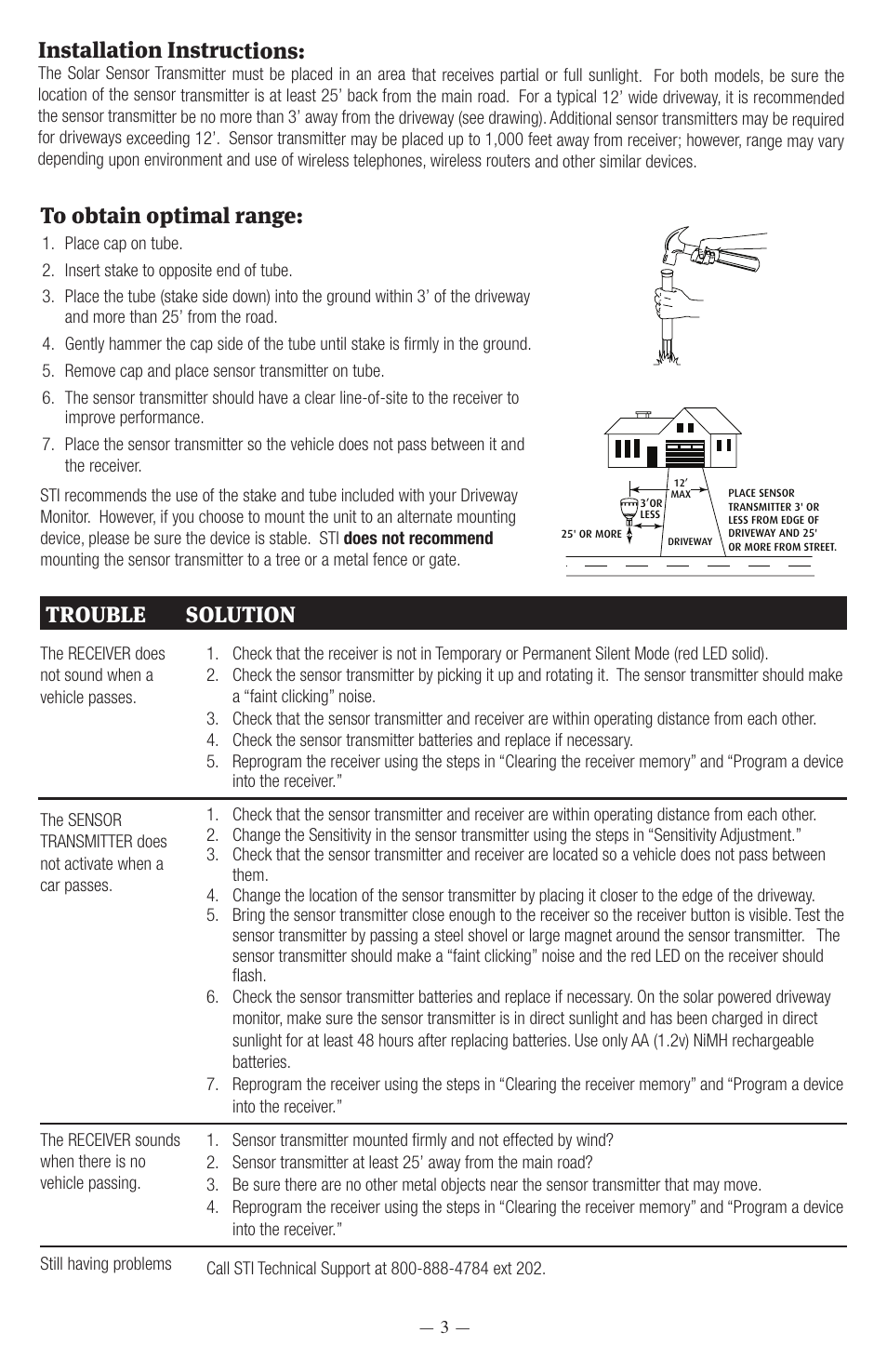 Installation instructions, Trouble solution | STI 34159 User Manual | Page 3 / 4