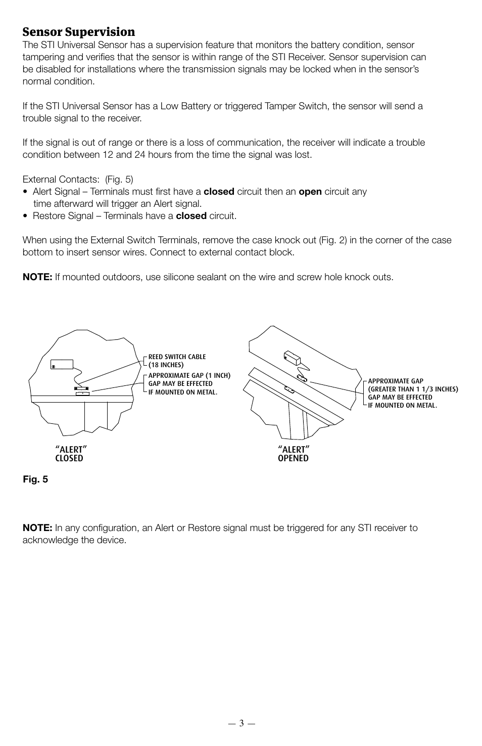 Sensor supervision, Magnetic sensor, Tilt sensor external terminals | STI 34409 User Manual | Page 3 / 4