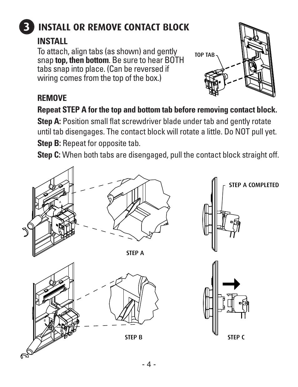 Install or remove contact block | STI SUB-UB-1C User Manual | Page 4 / 8