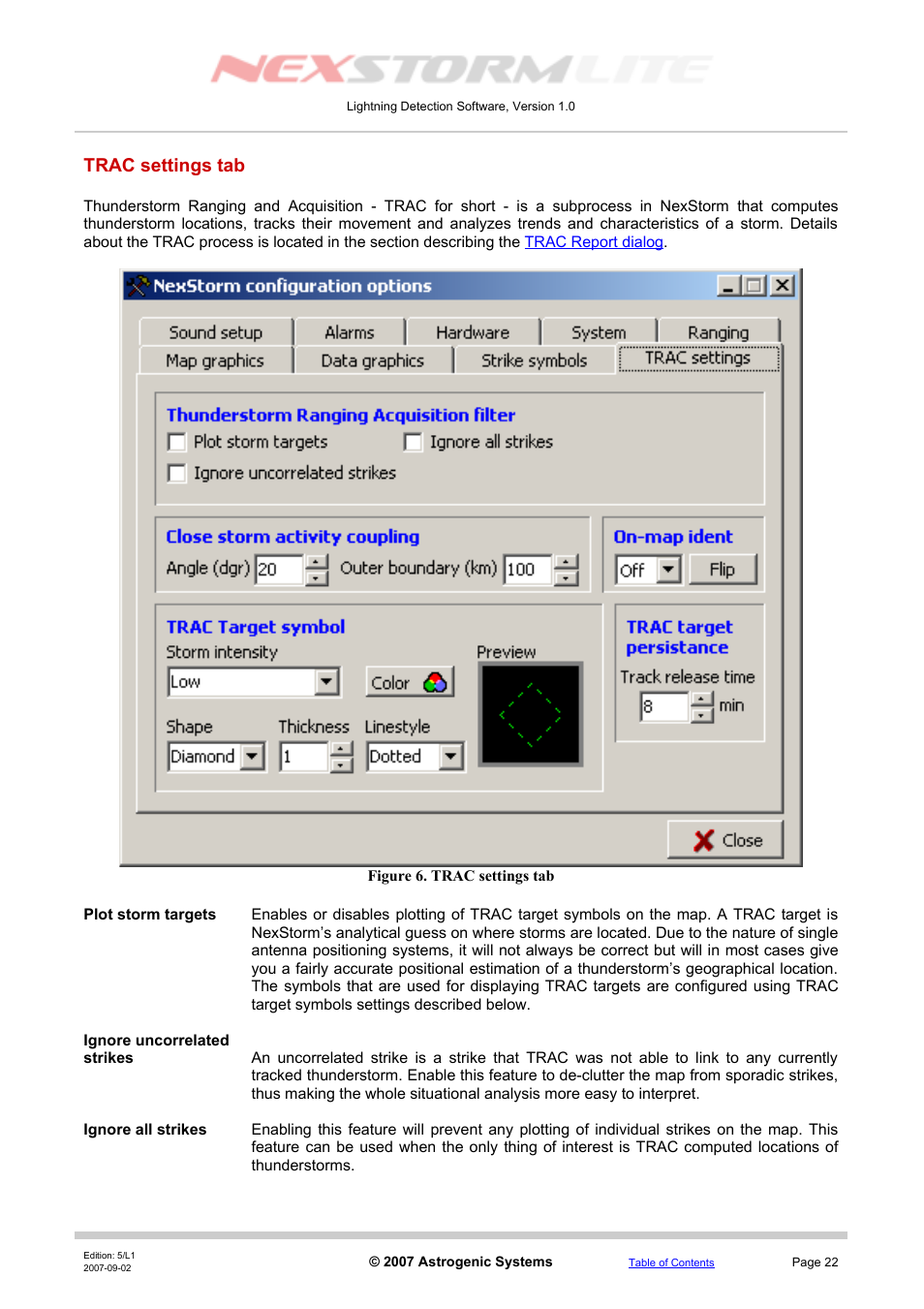 Trac settings tab | Boltek NexStorm Lite User Manual | Page 22 / 52