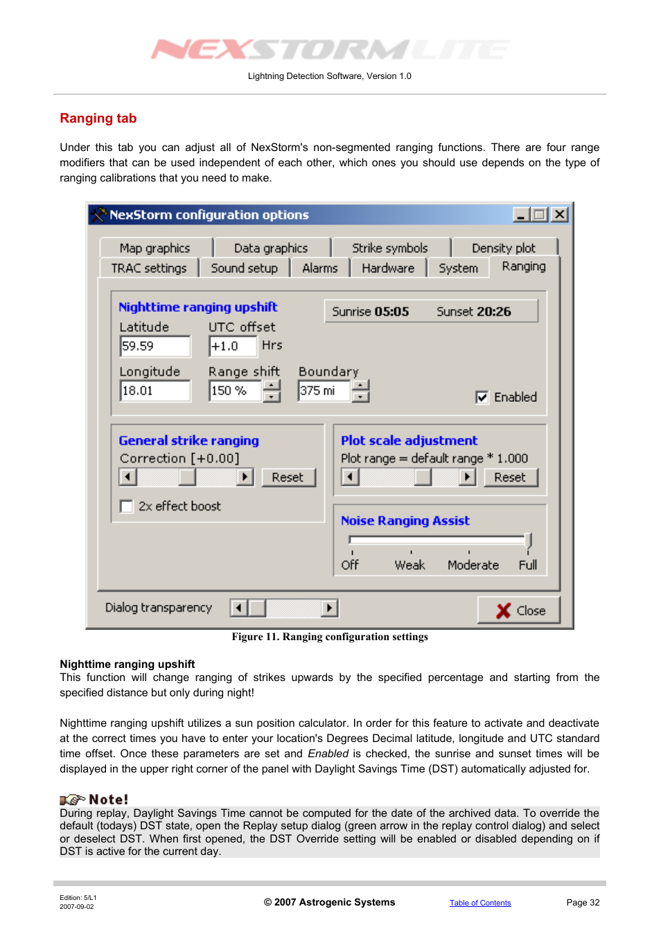 Ranging tab, Nighttime ranging upshift | Boltek NexStorm Lite User Manual | Page 32 / 52