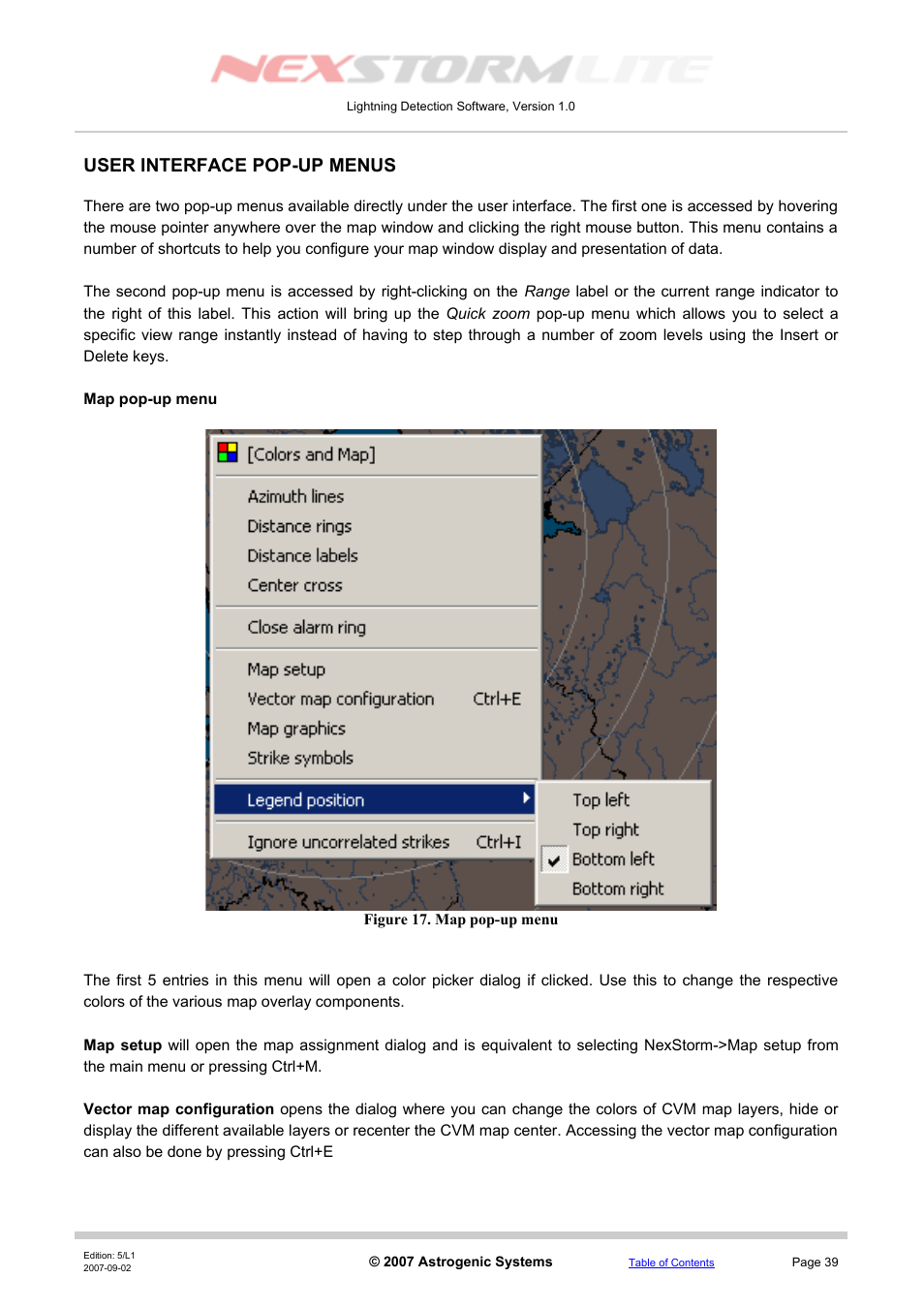 User interface pop-up menus, Map pop-up menu | Boltek NexStorm Lite User Manual | Page 39 / 52