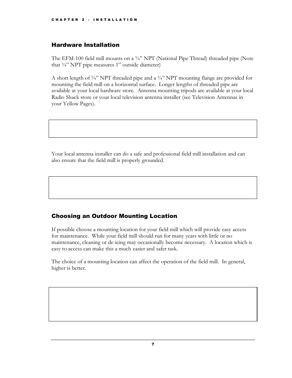 Ardware, Nstallation, Hoosing an | Utdoor, Ounting, Ocation | Boltek EFM-100 v.1 User Manual | Page 13 / 52