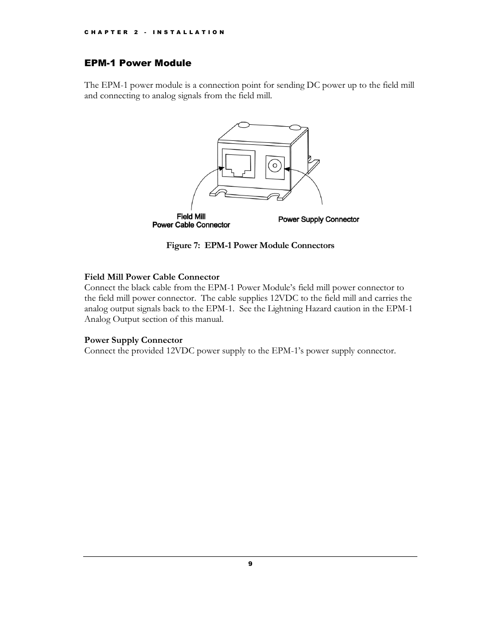 Epm-1, Ower, Odule | Figure 7: epm-1 power module connectors | Boltek EFM-100 v.1 User Manual | Page 15 / 52