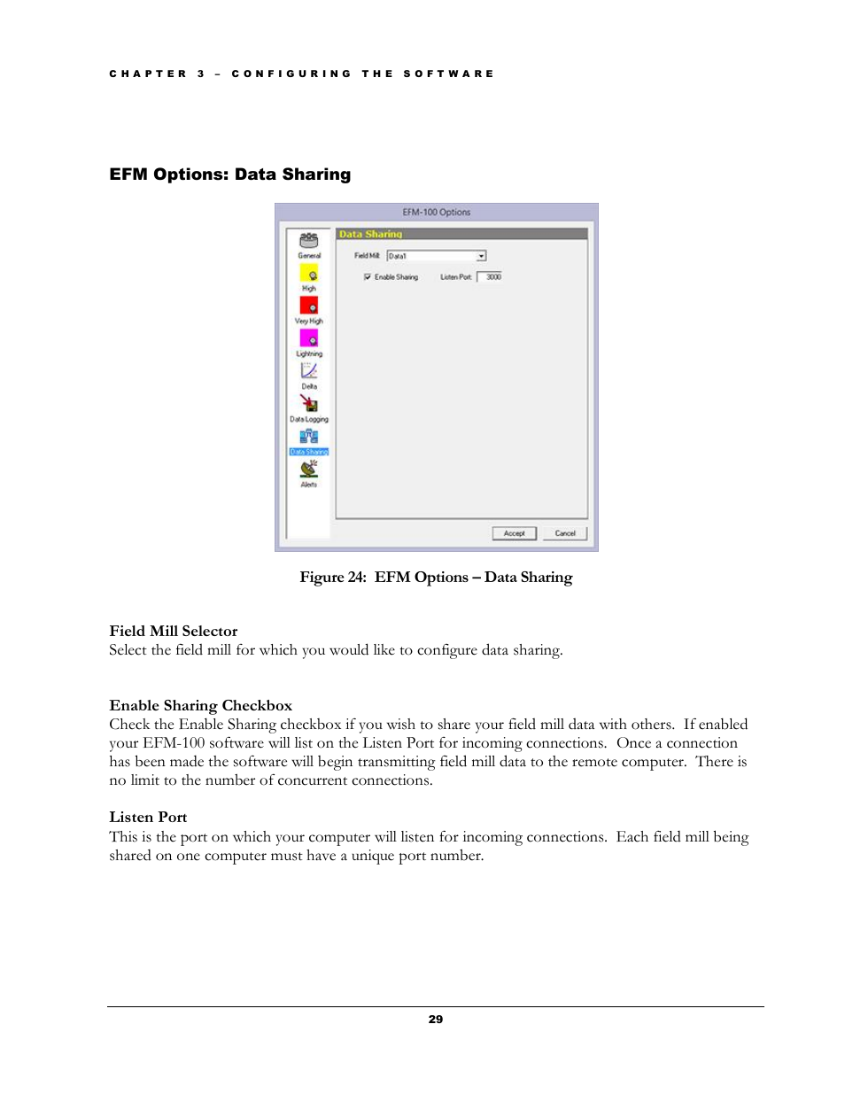 Ptions, Haring, Figure 24: efm options – data sharing | Boltek EFM-100 v.1 User Manual | Page 35 / 52