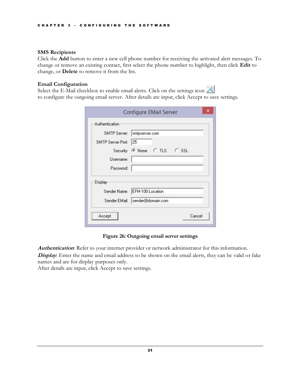 Figure 26: outgoing email server settings | Boltek EFM-100 v.1 User Manual | Page 37 / 52