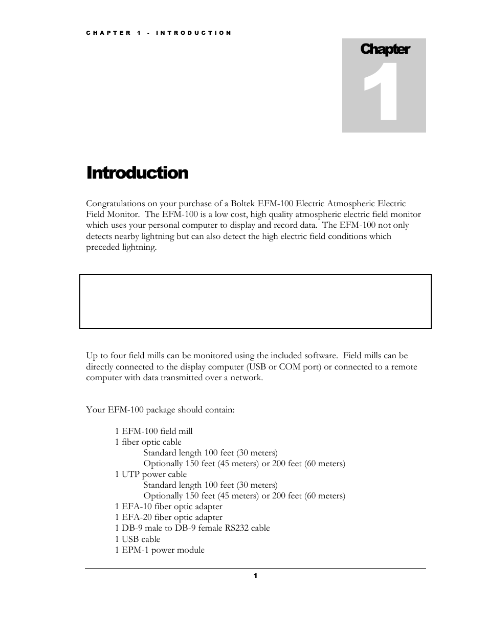 Introduction, Chapter | Boltek EFM-100 v.1 User Manual | Page 7 / 52