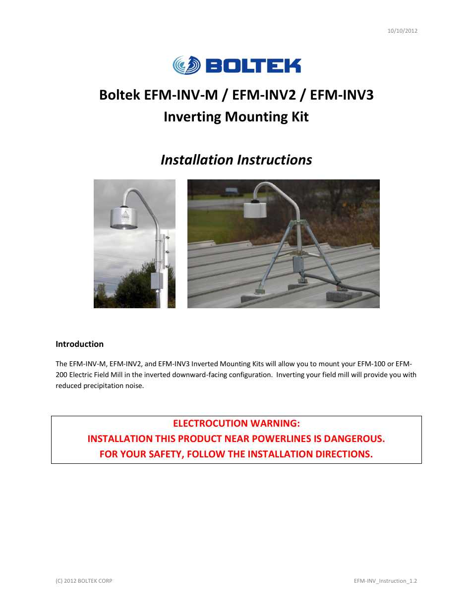 Boltek EFM-INV3 User Manual | 10 pages