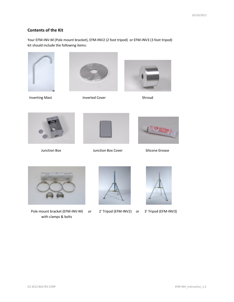 Contents of the kit | Boltek EFM-INV3 User Manual | Page 3 / 10