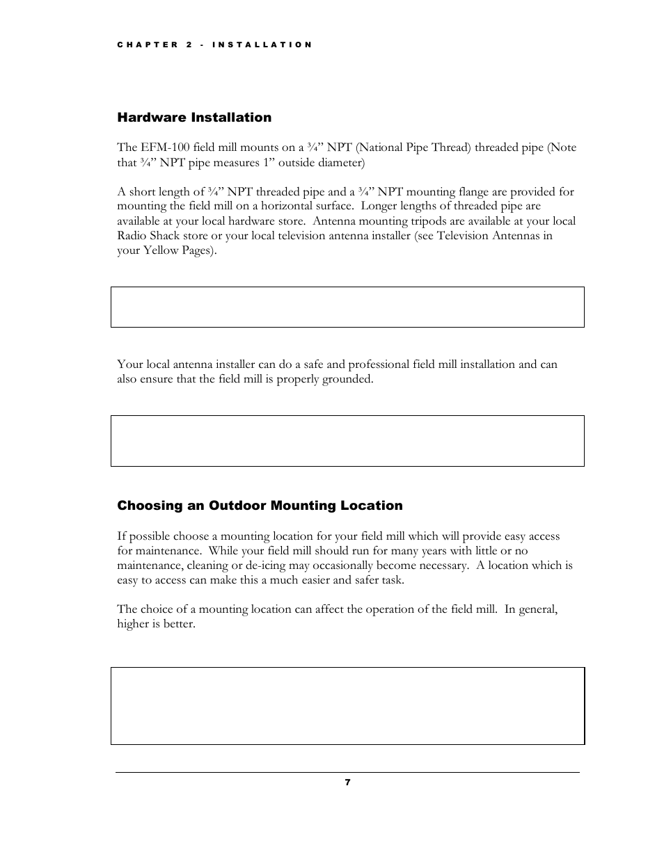 Ardware, Nstallation, Hoosing an | Utdoor, Ounting, Ocation | Boltek EFM-100 v.2 User Manual | Page 13 / 48