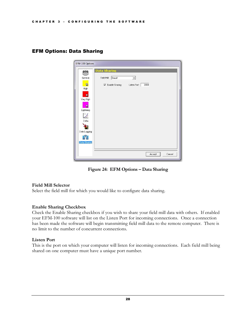 Ptions, Haring, Figure 24: efm options – data sharing | Boltek EFM-100 v.2 User Manual | Page 34 / 48