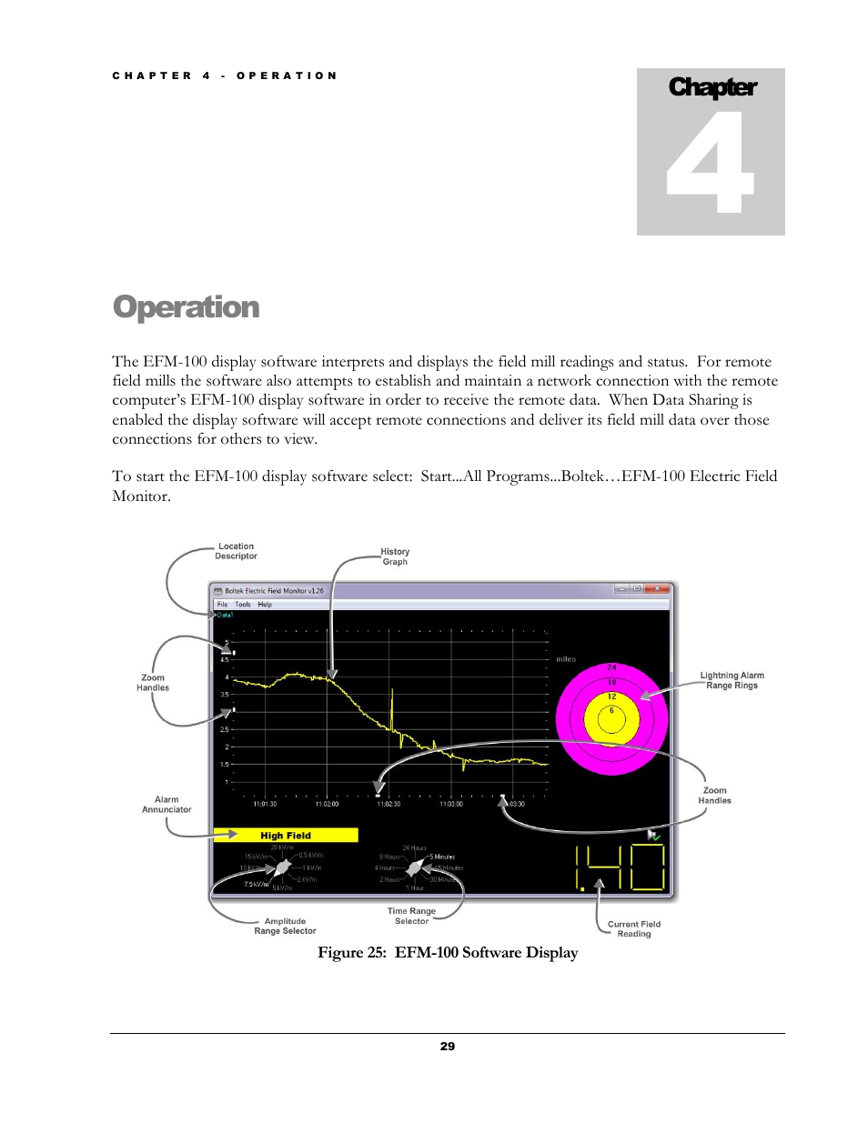 Operation, Figure 25: efm-100 software display | Boltek EFM-100 v.2 User Manual | Page 35 / 48