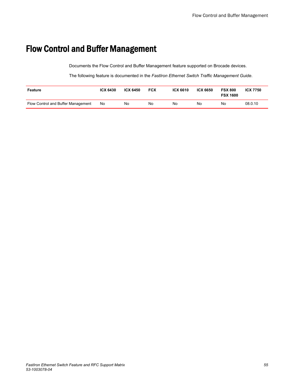 Flow control and buffer management | Brocade FastIron Ethernet Switch Feature and RFC Support Matrix User Manual | Page 55 / 66
