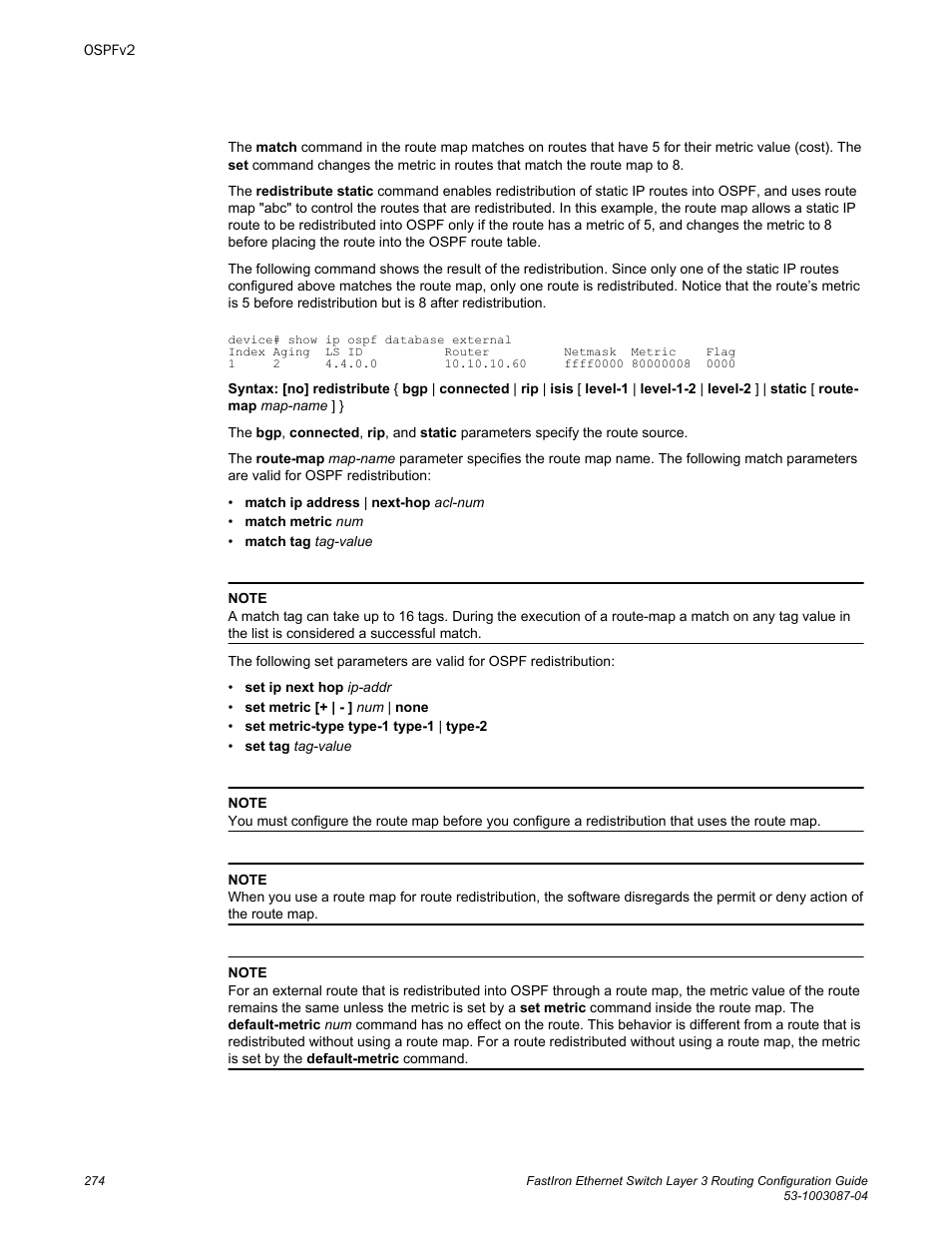 Brocade FastIron Ethernet Switch Layer 3 Routing Configuration Guide User Manual | Page 274 / 672