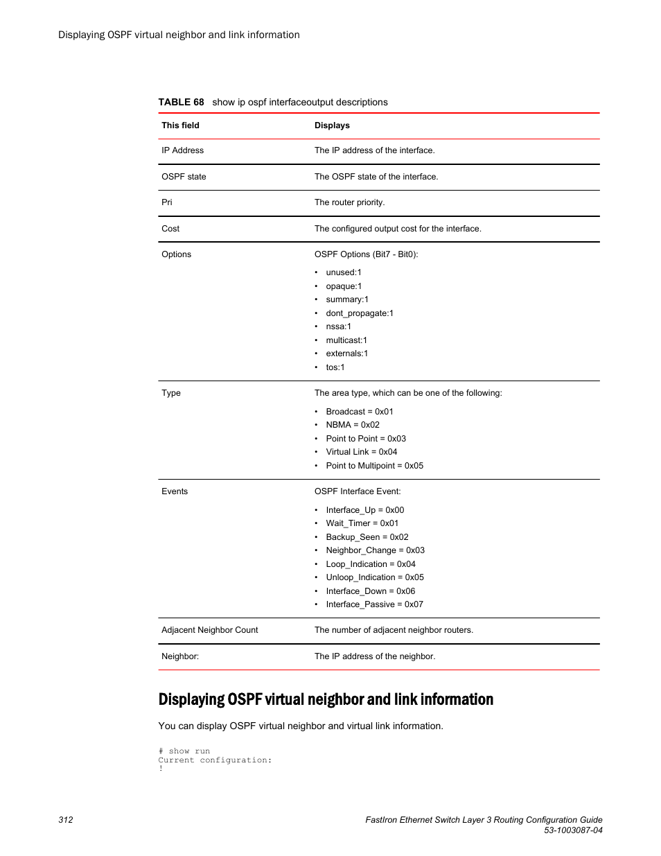 Brocade FastIron Ethernet Switch Layer 3 Routing Configuration Guide User Manual | Page 312 / 672