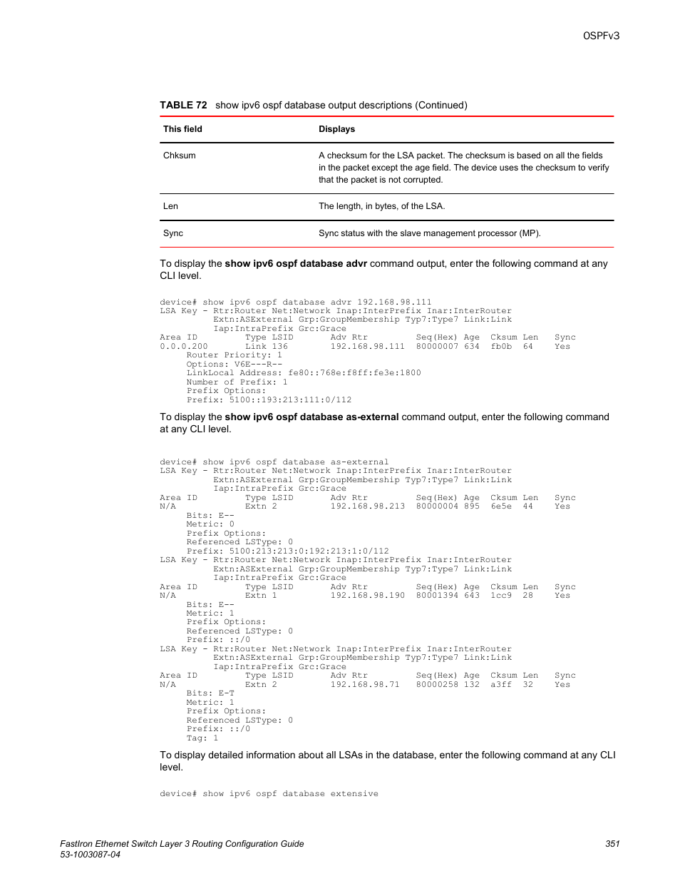 Brocade FastIron Ethernet Switch Layer 3 Routing Configuration Guide User Manual | Page 351 / 672
