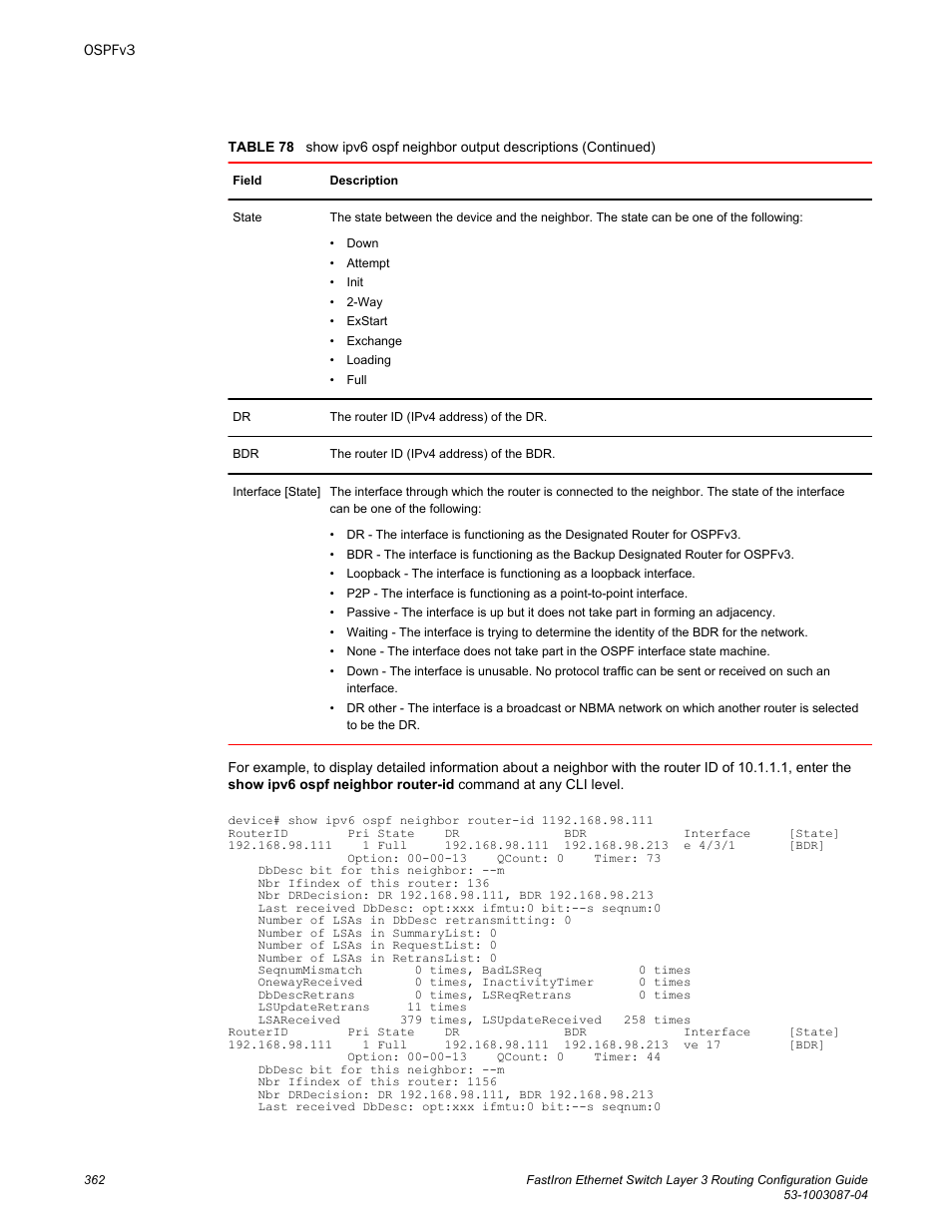 Brocade FastIron Ethernet Switch Layer 3 Routing Configuration Guide User Manual | Page 362 / 672