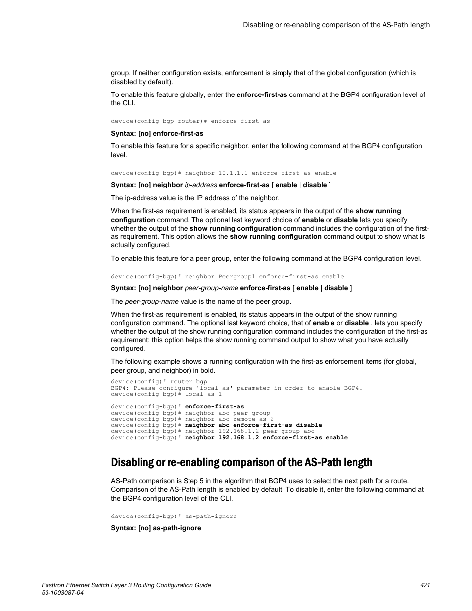 Brocade FastIron Ethernet Switch Layer 3 Routing Configuration Guide User Manual | Page 421 / 672