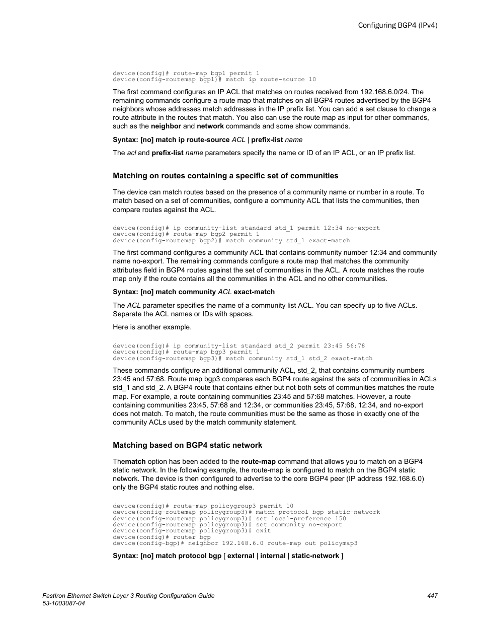 Brocade FastIron Ethernet Switch Layer 3 Routing Configuration Guide User Manual | Page 447 / 672