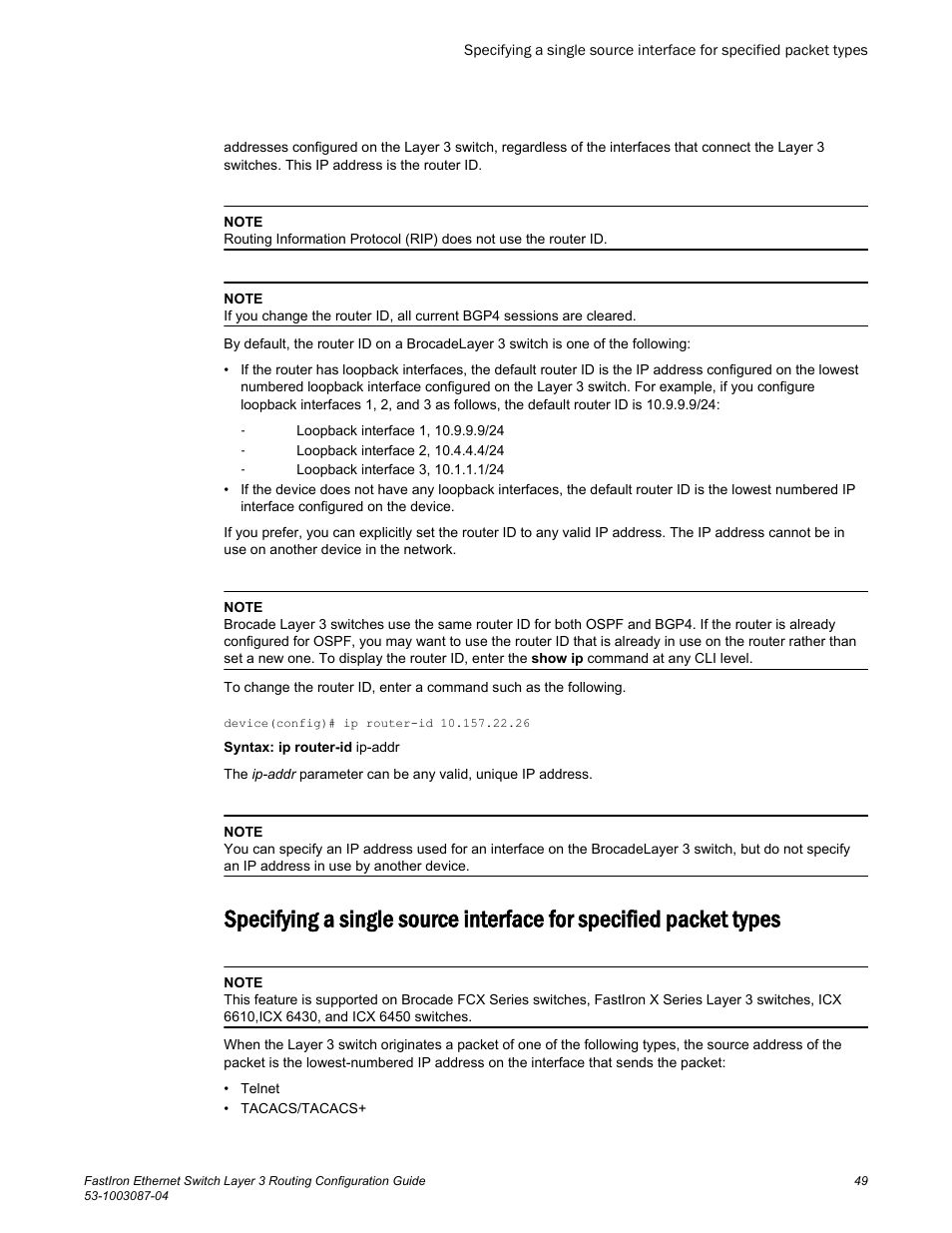 Brocade FastIron Ethernet Switch Layer 3 Routing Configuration Guide User Manual | Page 49 / 672