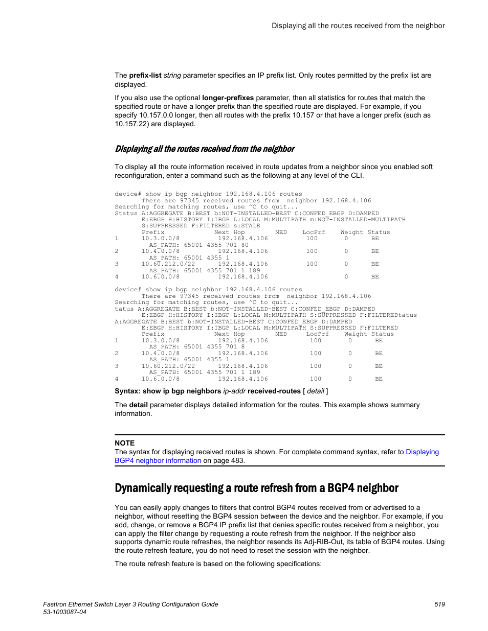 Brocade FastIron Ethernet Switch Layer 3 Routing Configuration Guide User Manual | Page 519 / 672