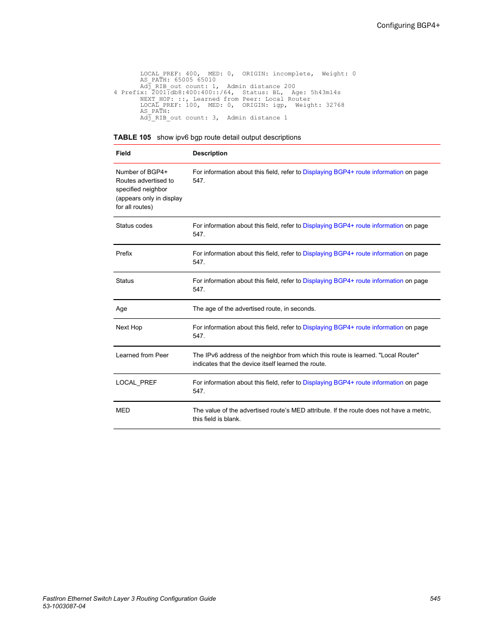 Brocade FastIron Ethernet Switch Layer 3 Routing Configuration Guide User Manual | Page 545 / 672