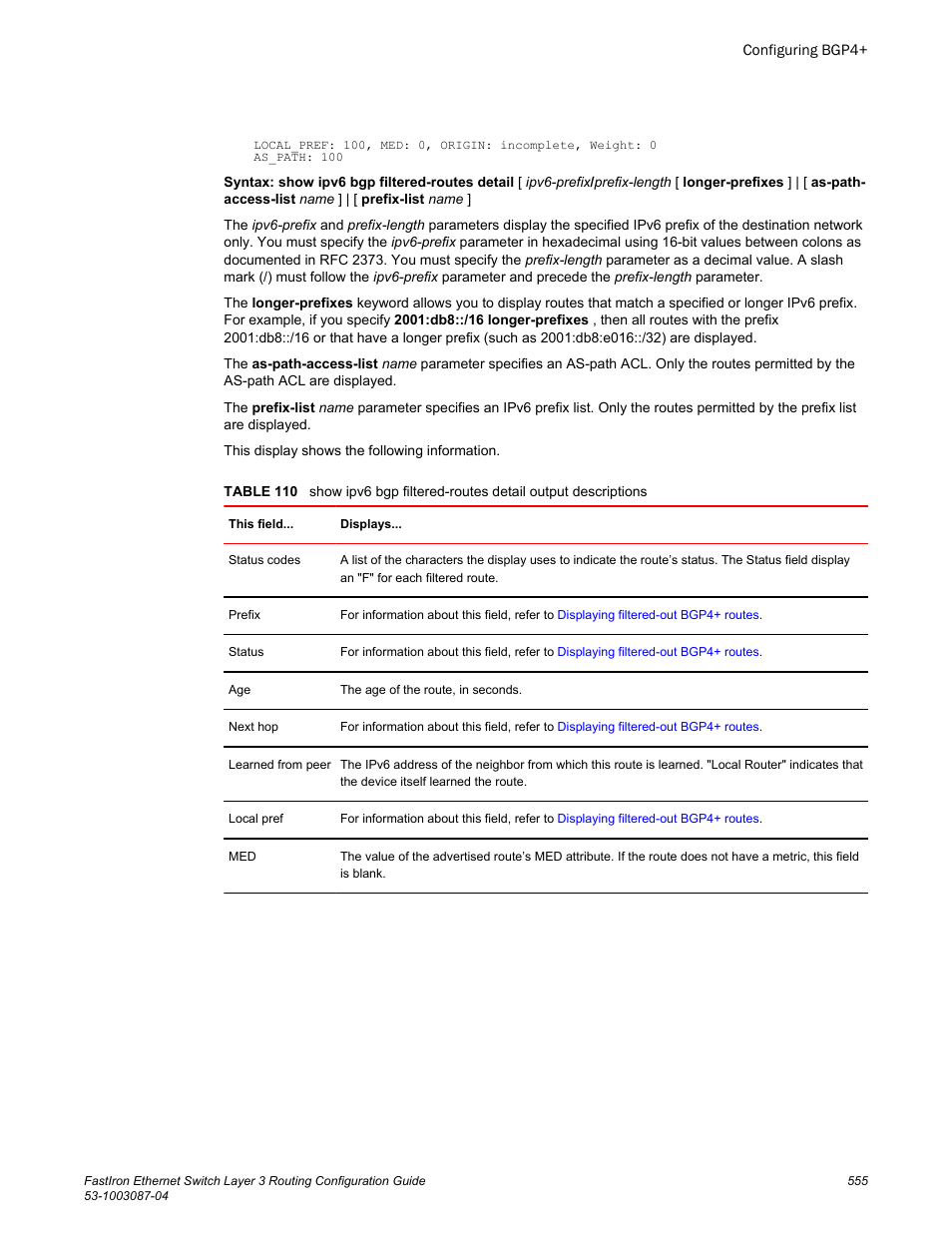 Brocade FastIron Ethernet Switch Layer 3 Routing Configuration Guide User Manual | Page 555 / 672