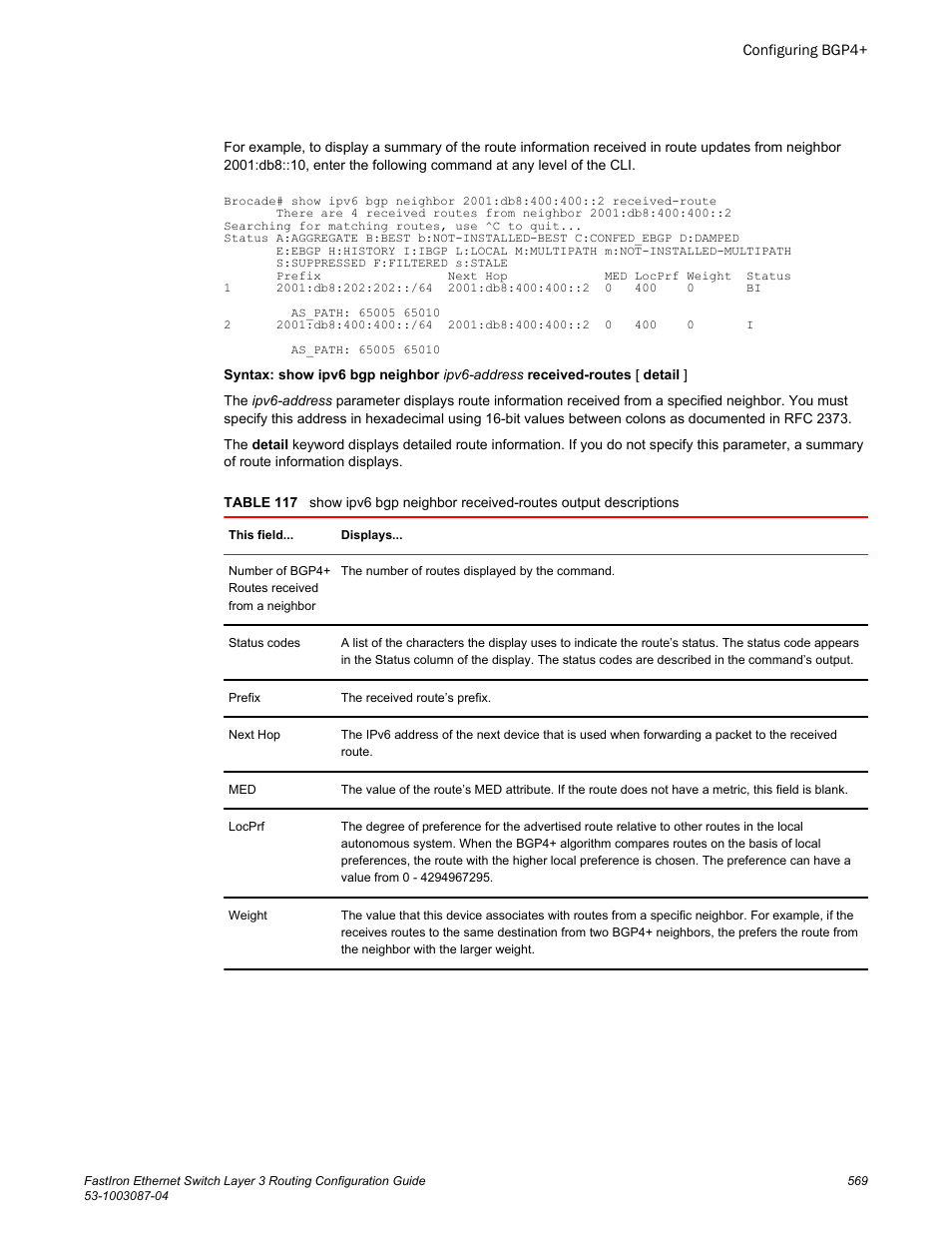 Brocade FastIron Ethernet Switch Layer 3 Routing Configuration Guide User Manual | Page 569 / 672