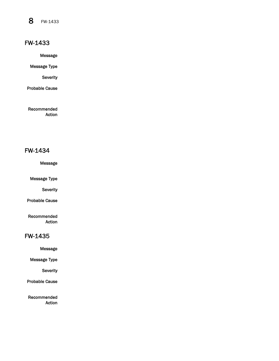 Fw-1433, Fw-1434, Fw-1435 | Brocade Network OS Message Reference v4.1.1 User Manual | Page 238 / 478