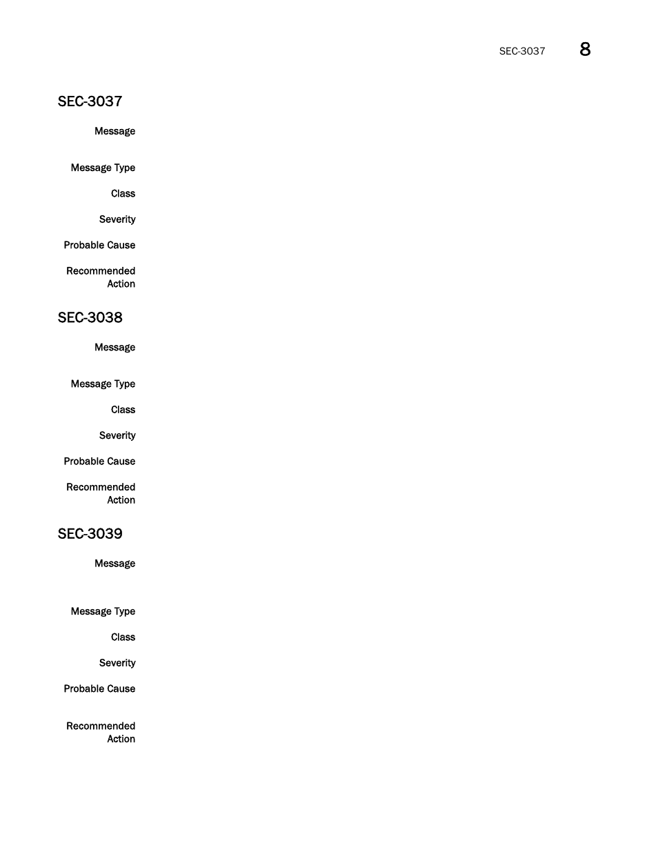 Sec-3037, Sec-3038, Sec-3039 | Brocade Network OS Message Reference v4.1.1 User Manual | Page 395 / 478