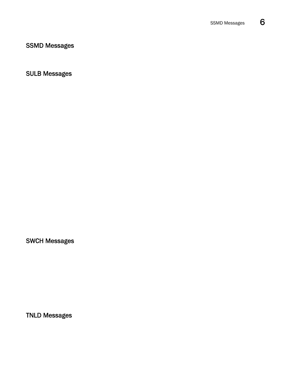 Ssmd messages, Sulb messages, Swch messages | Tnld messages | Brocade Network OS Message Reference v4.1.1 User Manual | Page 87 / 478