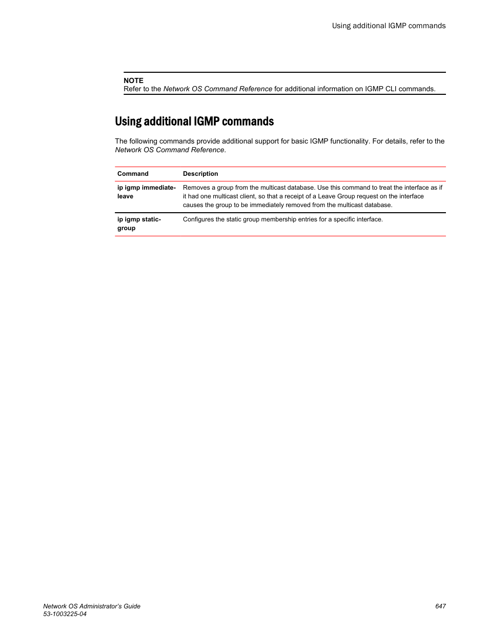 Using additional igmp commands | Brocade Network OS Administrator’s Guide v4.1.1 User Manual | Page 647 / 748