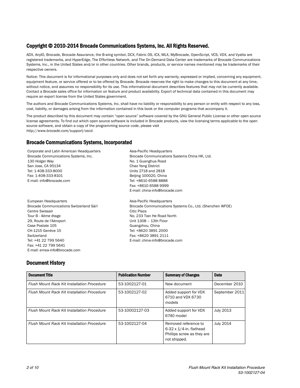 Brocade Flush Mount Rack Kit Installation Procedure (Supporting VDX 6710-54, VDX 6720-24, VDX 6720-60, VDX 6730-32, VDX 6730-76, and VDX 6740) User Manual | Page 2 / 10