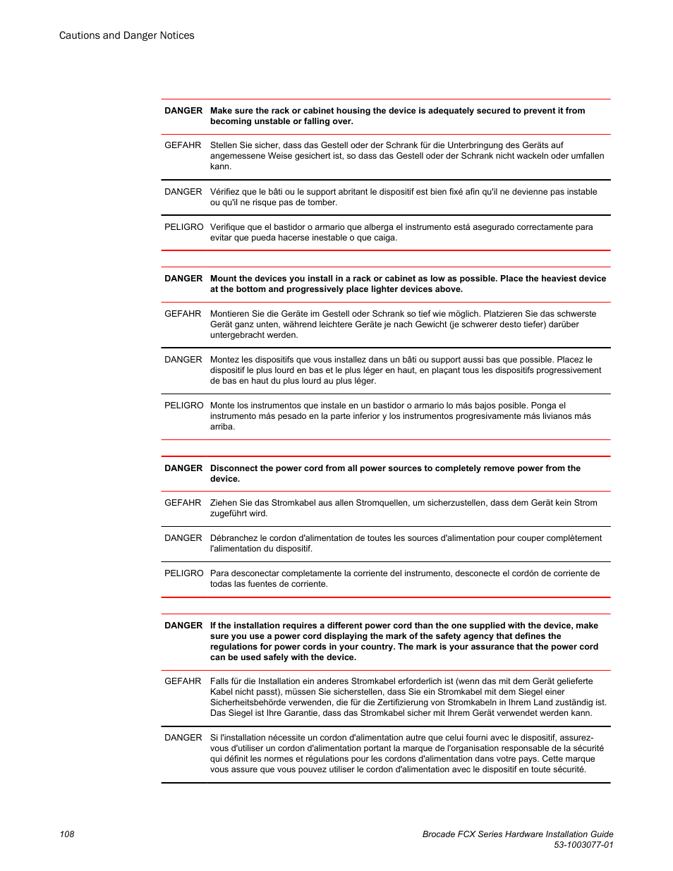 Brocade FCX Series Hardware Installation Guide User Manual | Page 110 / 112