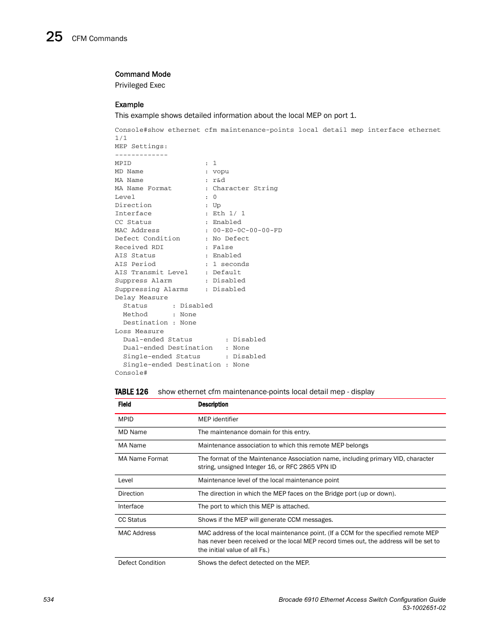 Table 126 | Brocade 6910 Ethernet Access Switch Configuration Guide (Supporting R2.2.0.0) User Manual | Page 590 / 1240