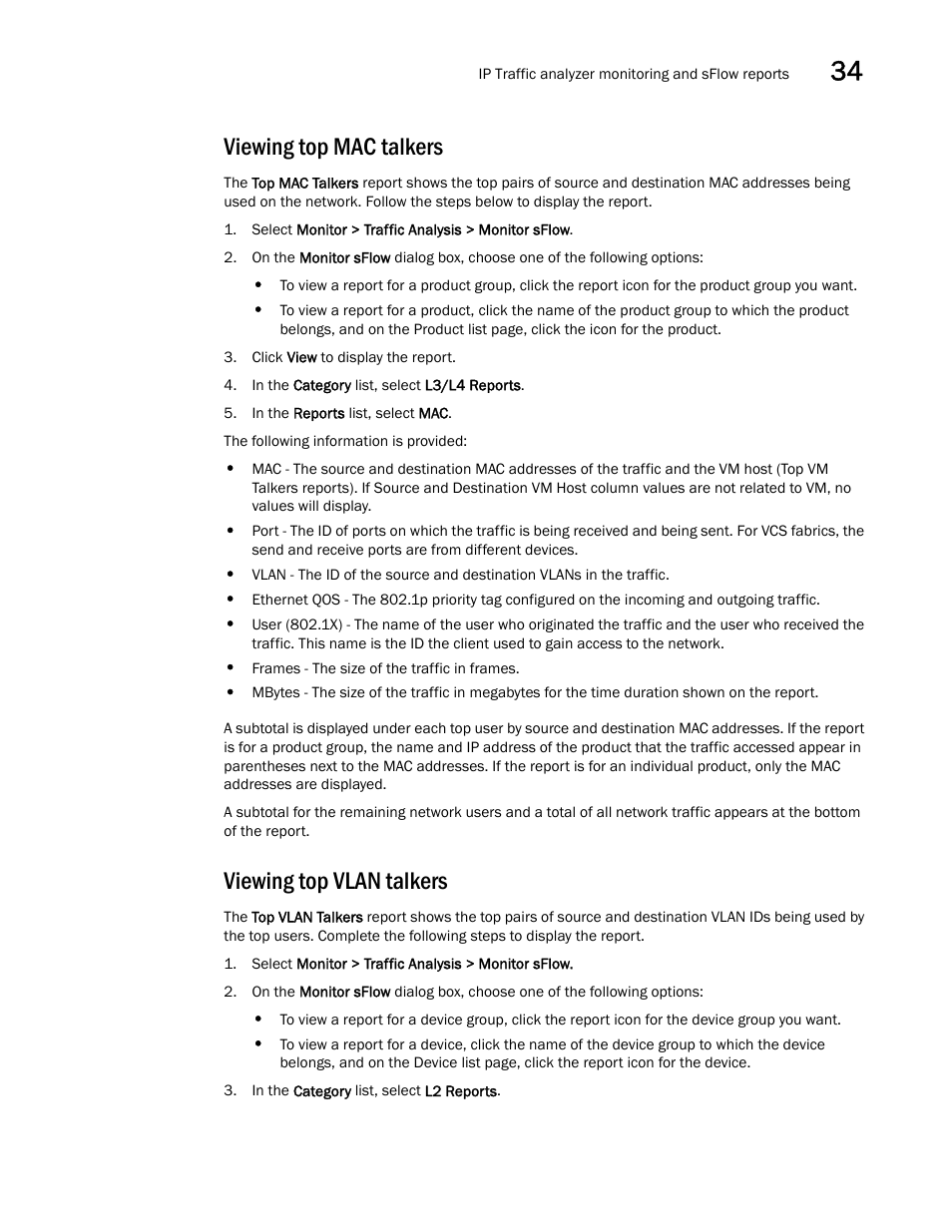 Viewing top mac talkers, Viewing top vlan talkers | Brocade Network Advisor IP User Manual v12.3.0 User Manual | Page 1225 / 1928